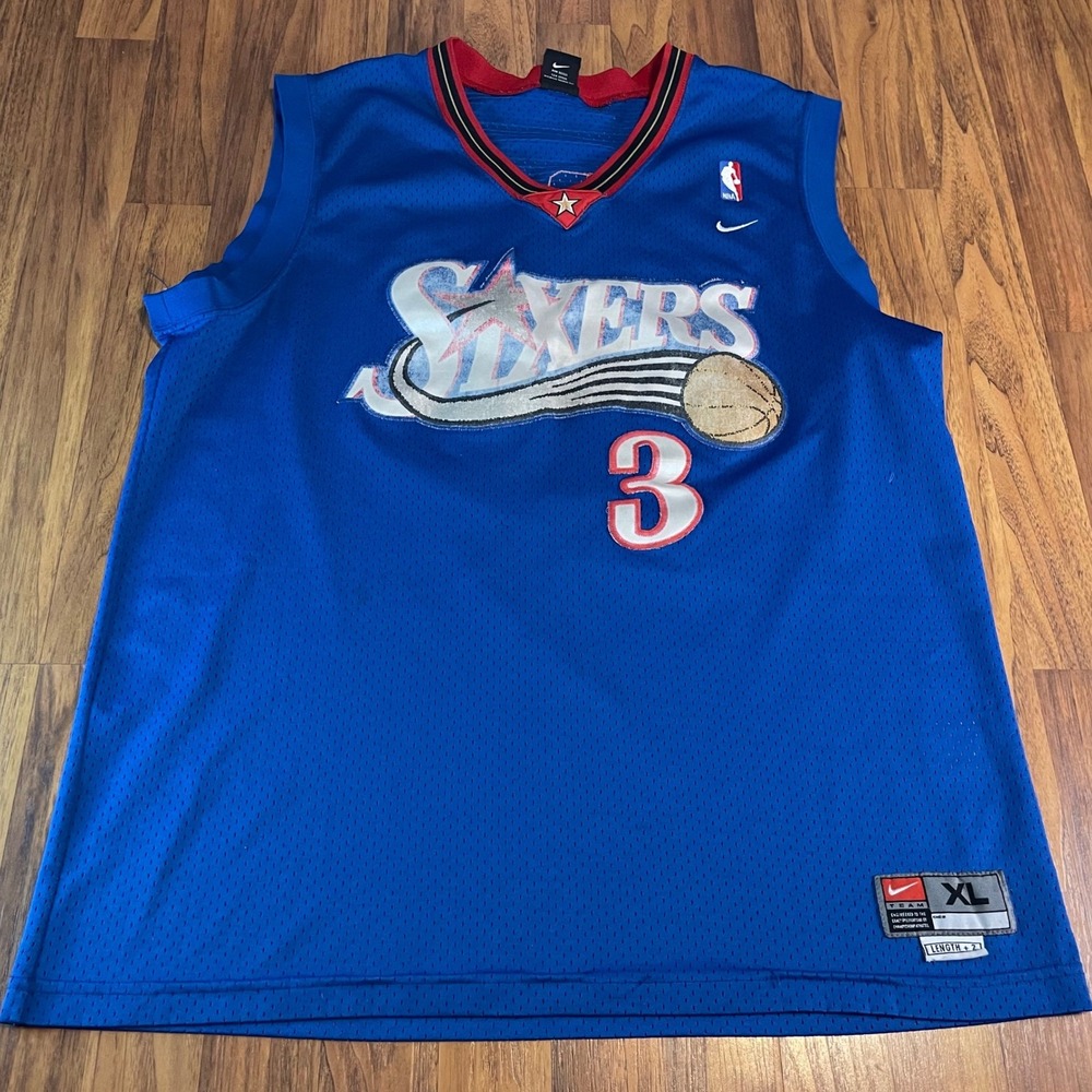 Nike Allen Iverson Philadelphia 76ers Jersey XL Blue Mesh NBA Style 3 Iverson